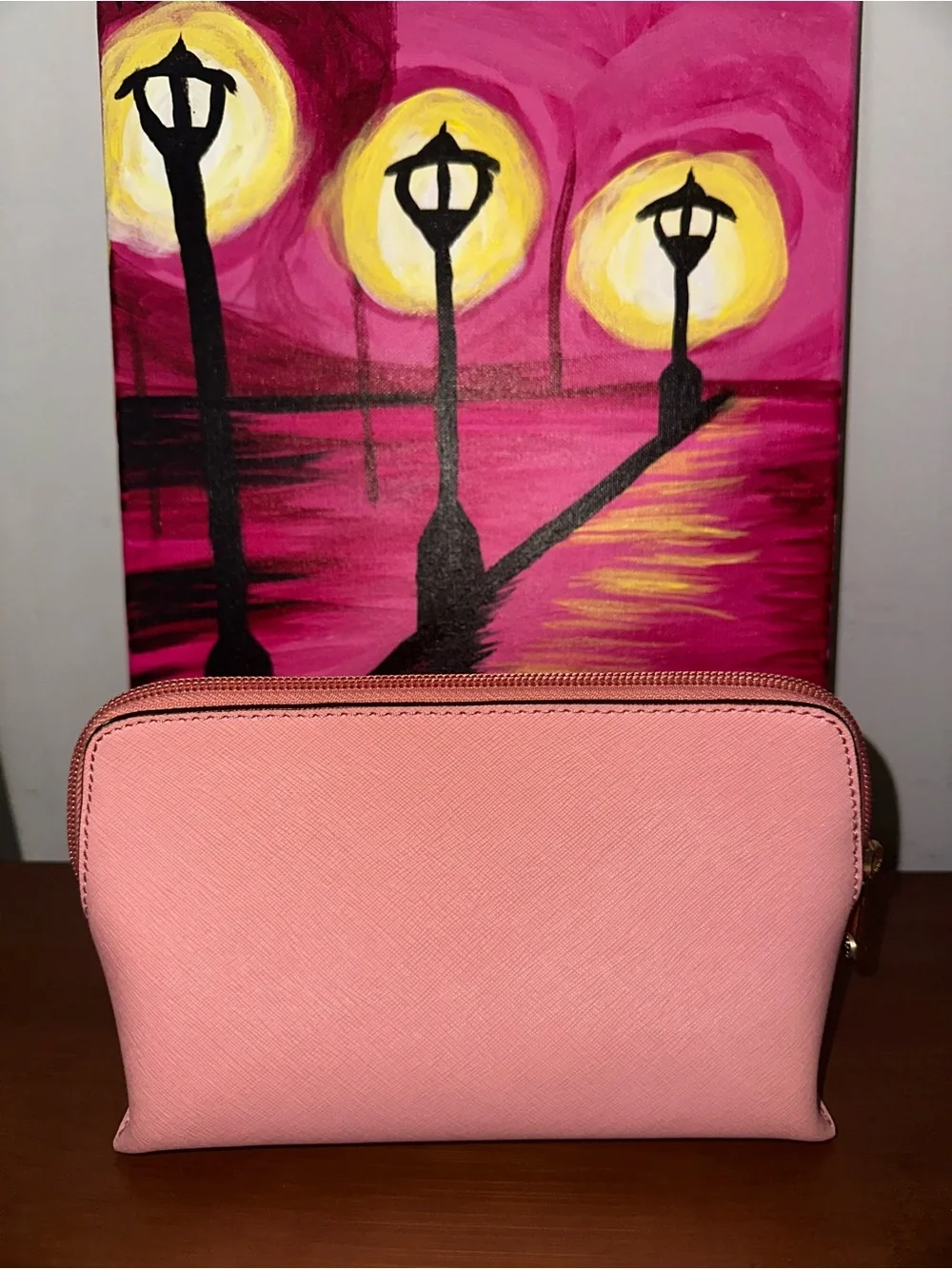 henri bendel Pink Saffiano Zip Cosmetic Case